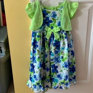 Blue, White and Green dress with built in shrug
